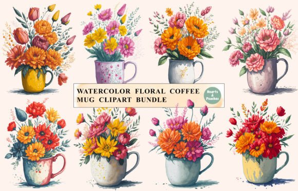 Watercolor Floral Coffee Mug Clipart